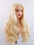 [Arya] Ailsas's WIgs Platinum Long Wavy T-Part Lace Front Synthetic Wig Natural Looking 78048