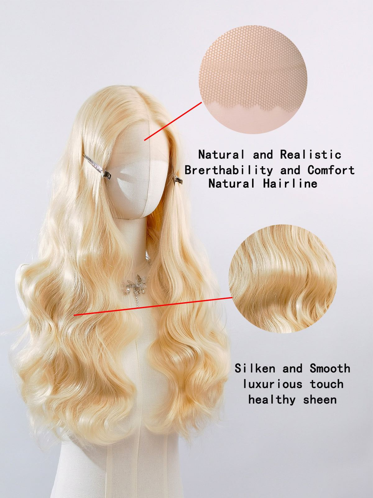 [Arya] Ailsas's WIgs Platinum Long Wavy T-Part Lace Front Synthetic Wig Natural Looking 78048