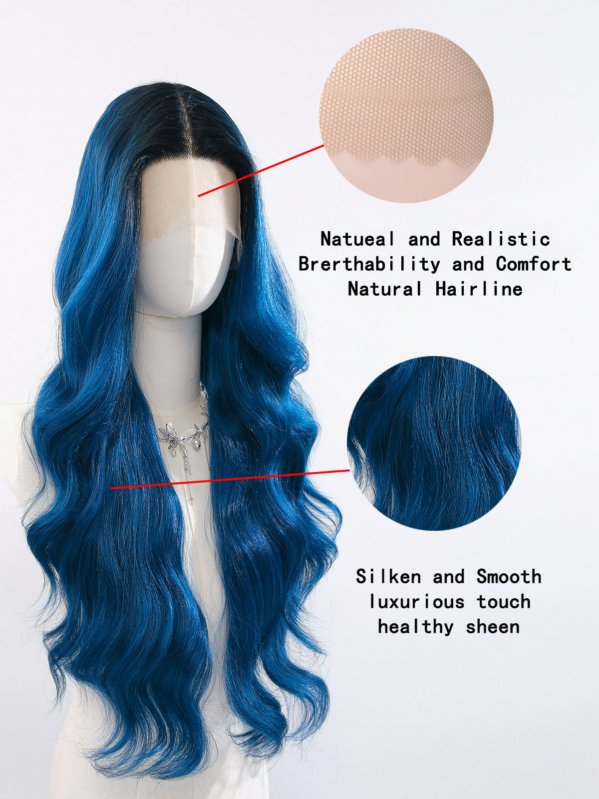 [Chloe] Ailsa's Wigs Fashion Dark Bule Body Wave Lace Front Synthetic Wigs 78050