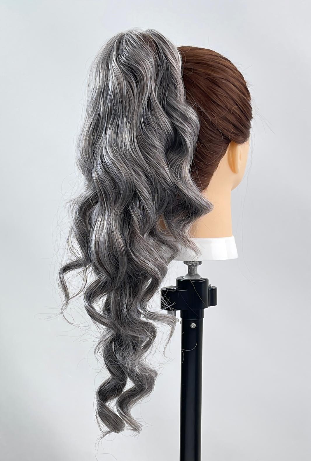 Hebbe | Black Ponytail Extension 26-Inch Long Wave Wig | Bendable Metal Wrap-Around - Ailsa's Wigs