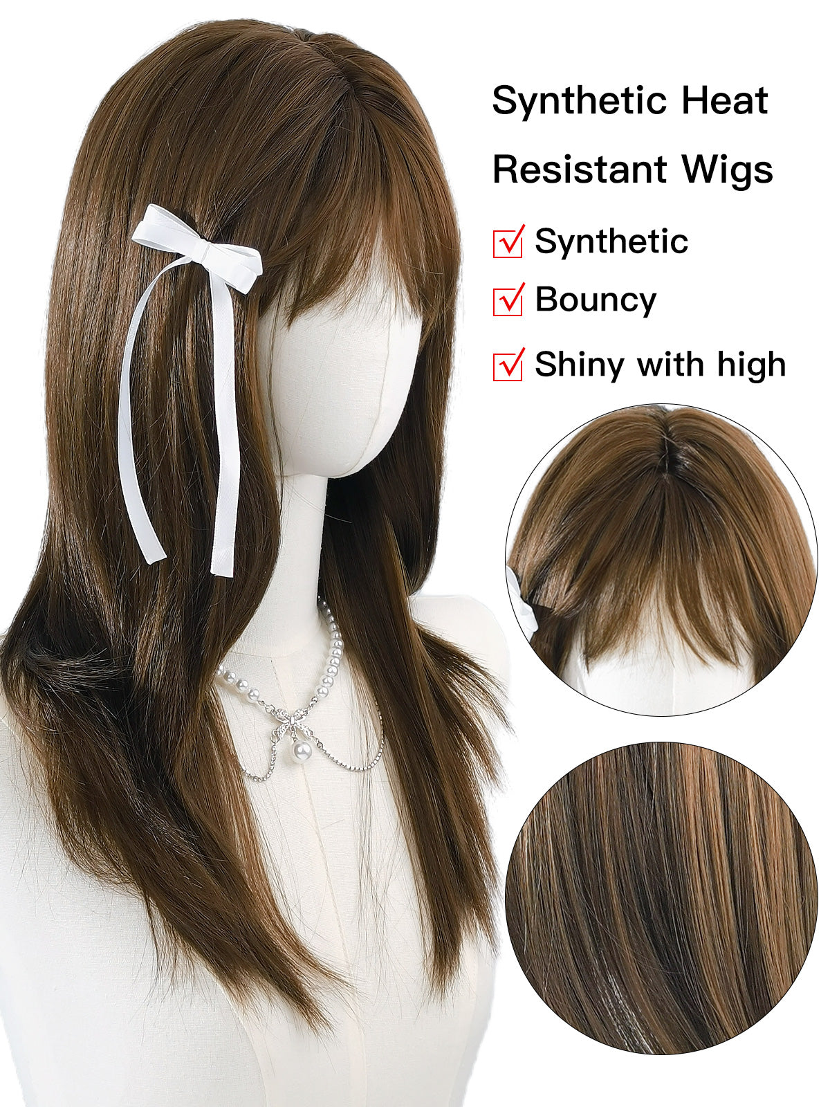 [Chestnut] Ailsas's Wigs Daily Hairstyle Wigs Dark Brown Synthetic Heat Resistant Wigs 68007