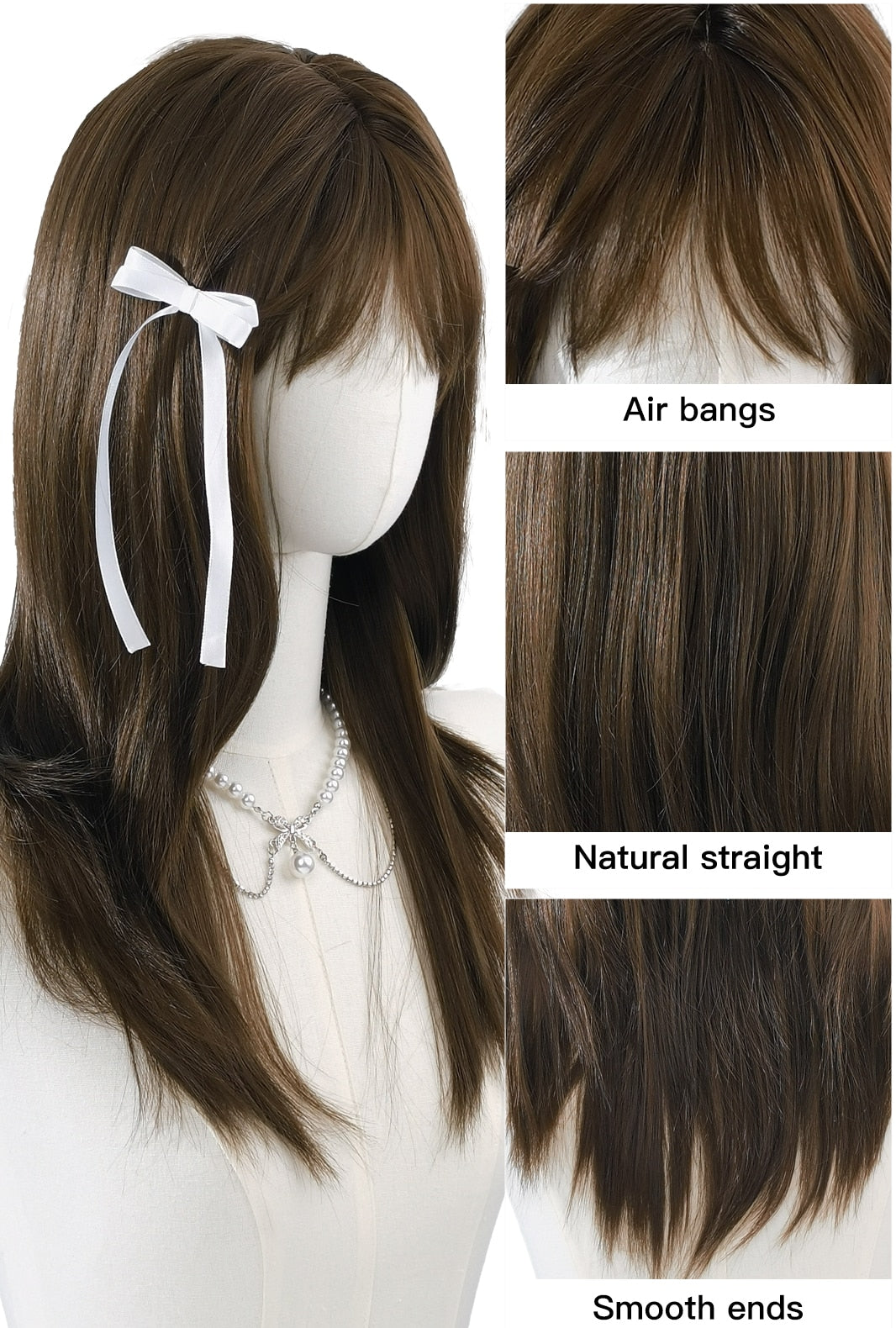 Chestnut | Brown Layered Synthetic Straight Wig with Bangs - Ailsa's Wigs