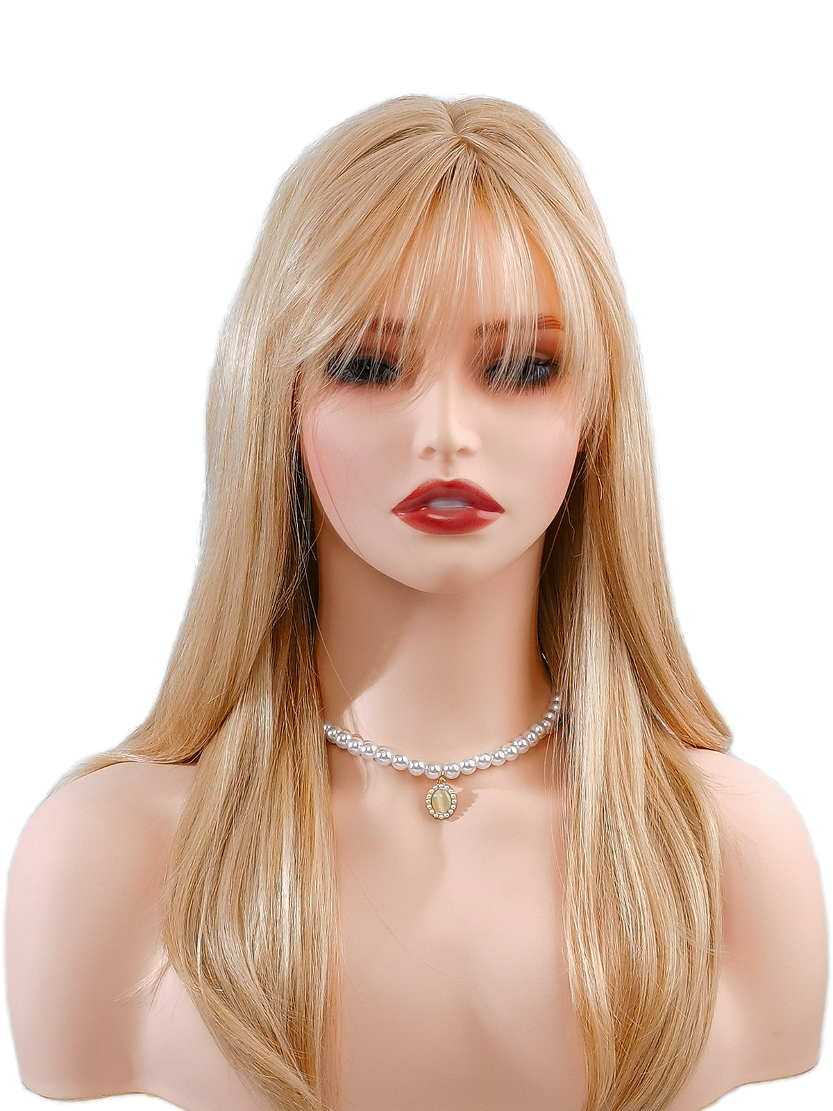 [Eilis] Ailsas's Wigs Gold Straight Wigs With Air Bangs Women Daily Hairstyle Wigs 61008