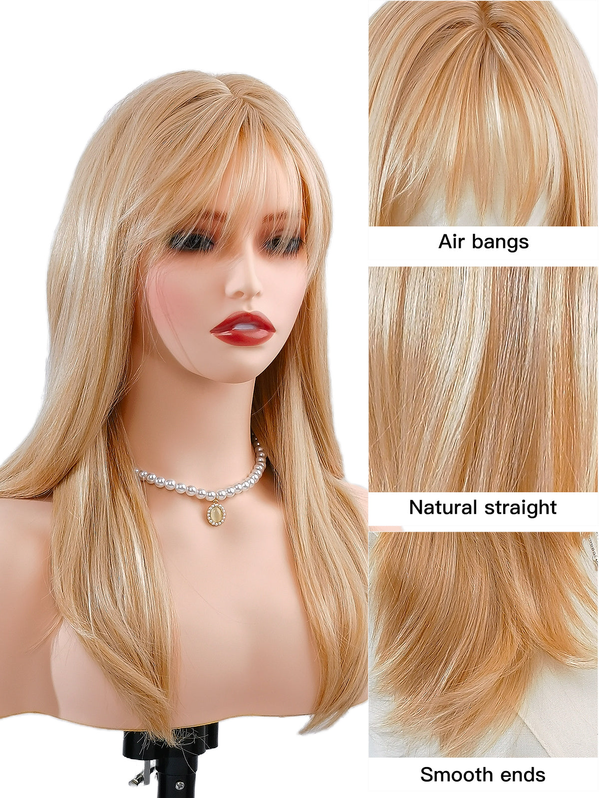 [Eilis] Ailsas's Wigs Gold Straight Wigs With Air Bangs Women Daily Hairstyle Wigs 61008