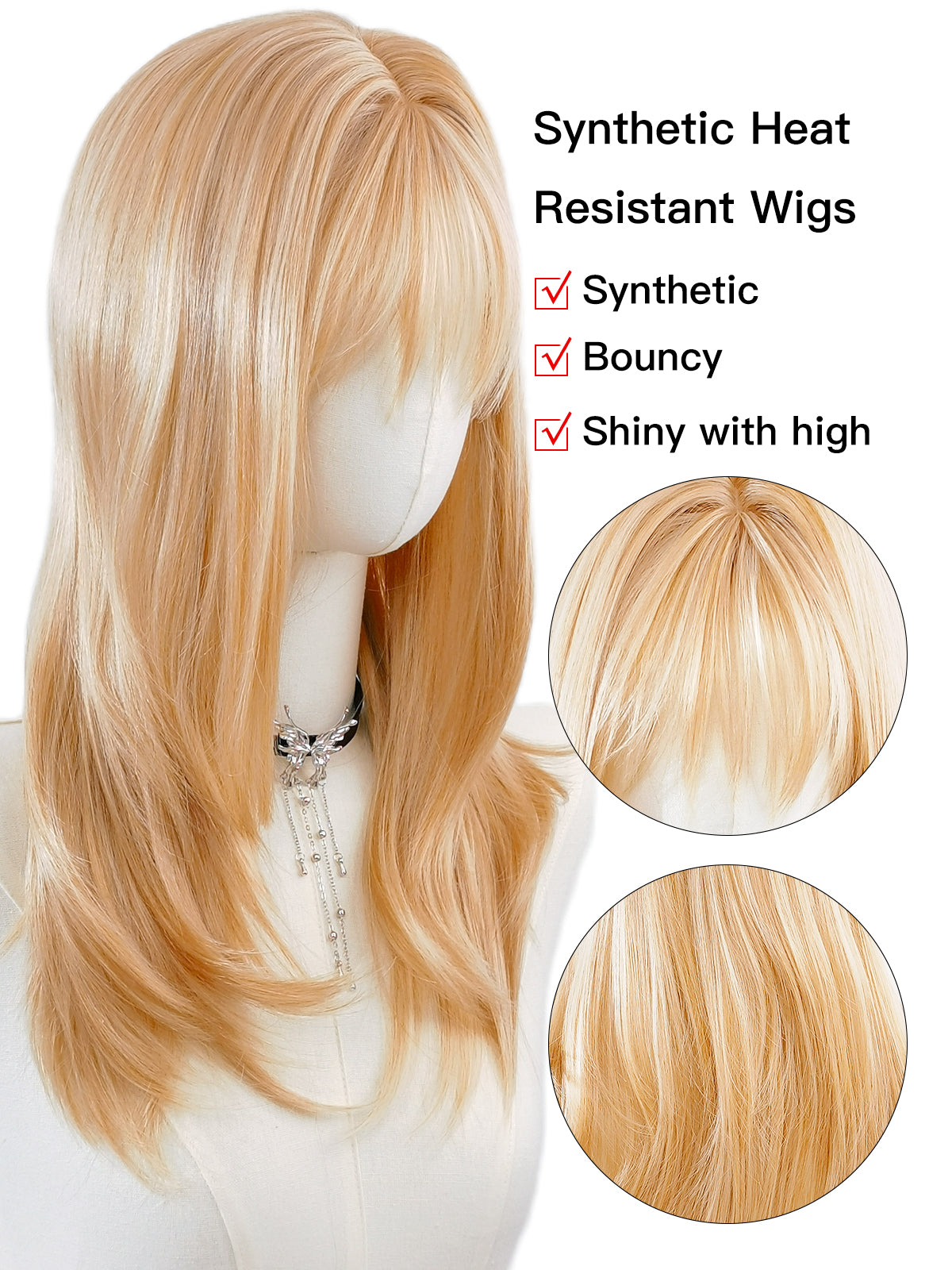 [Eilis] Ailsas's Wigs Gold Straight Wigs With Air Bangs Women Daily Hairstyle Wigs 61008