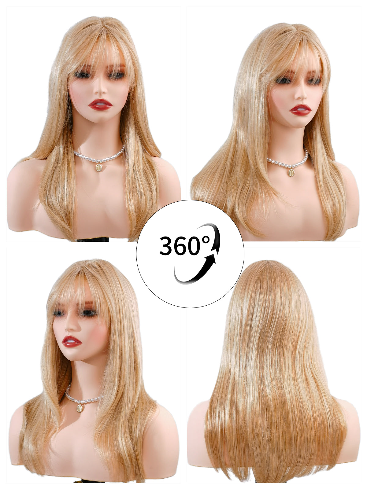 [Eilis] Ailsas's Wigs Gold Straight Wigs With Air Bangs Women Daily Hairstyle Wigs 61008