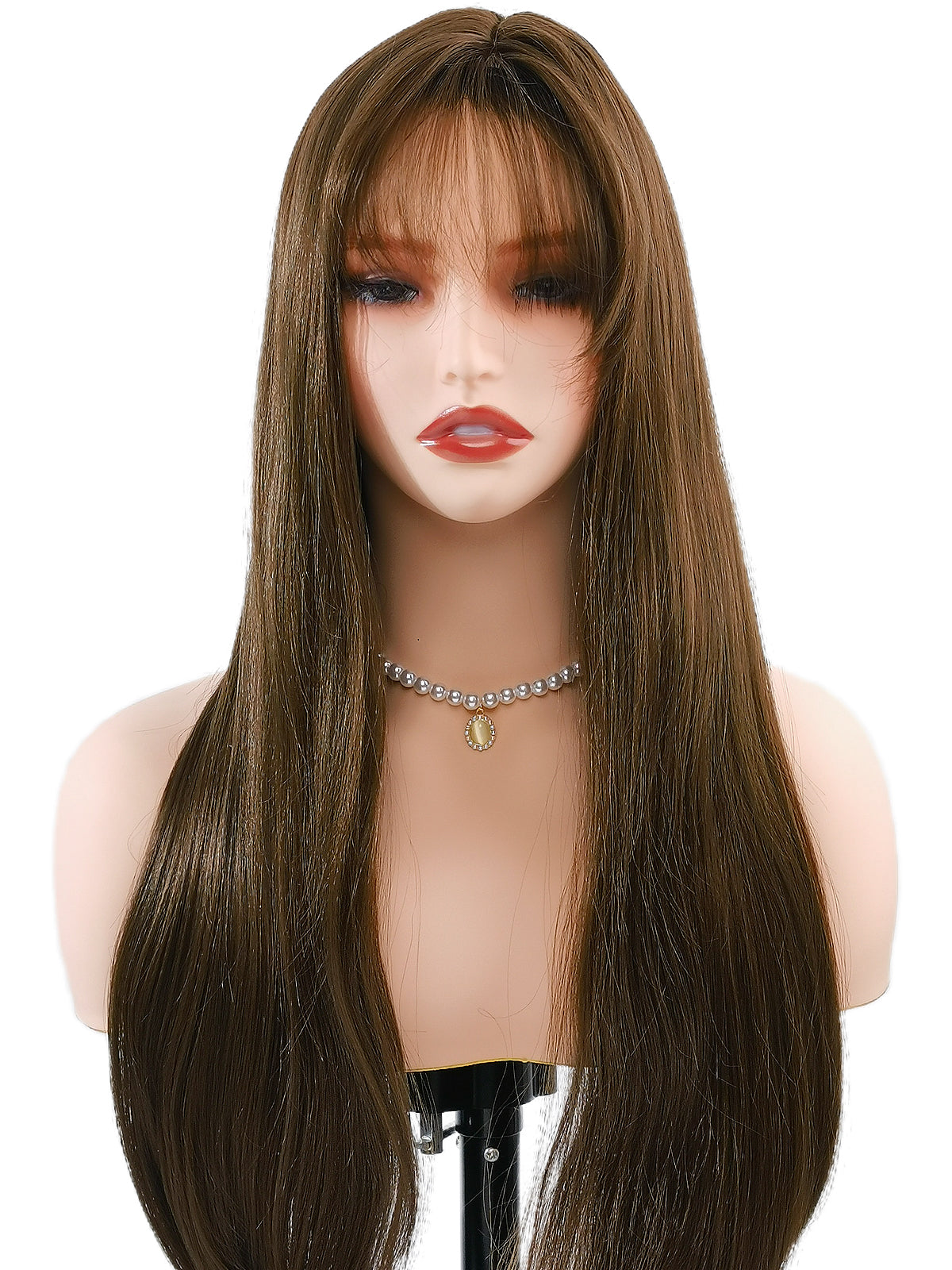 [Coffee Delight] Ailsas's Wigs Long Dark Brown synthetic Wigs With Bangs Natural Look Wigs 68009