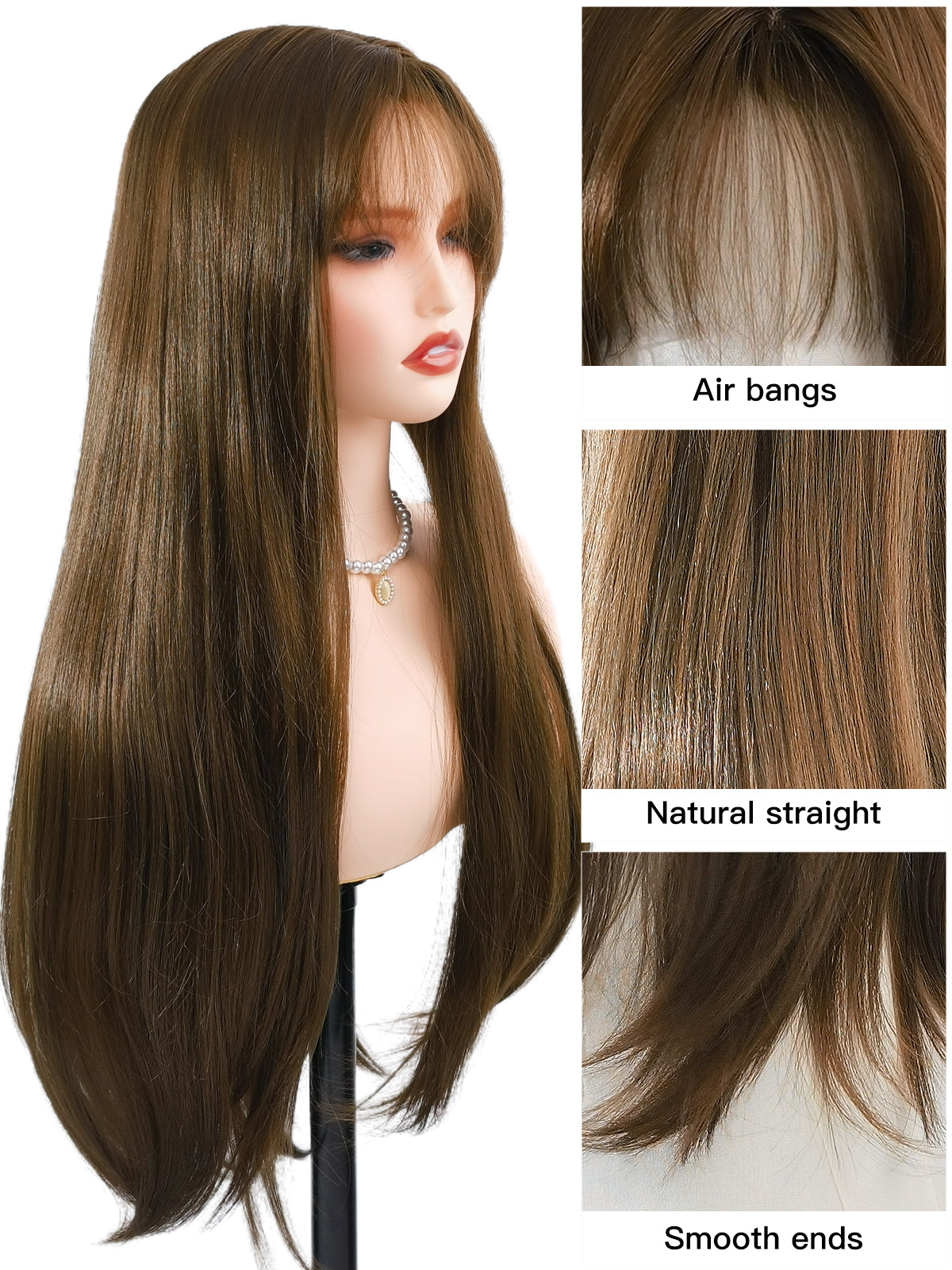 [Coffee Delight] Ailsas's Wigs Long Dark Brown synthetic Wigs With Bangs Natural Look Wigs 68009