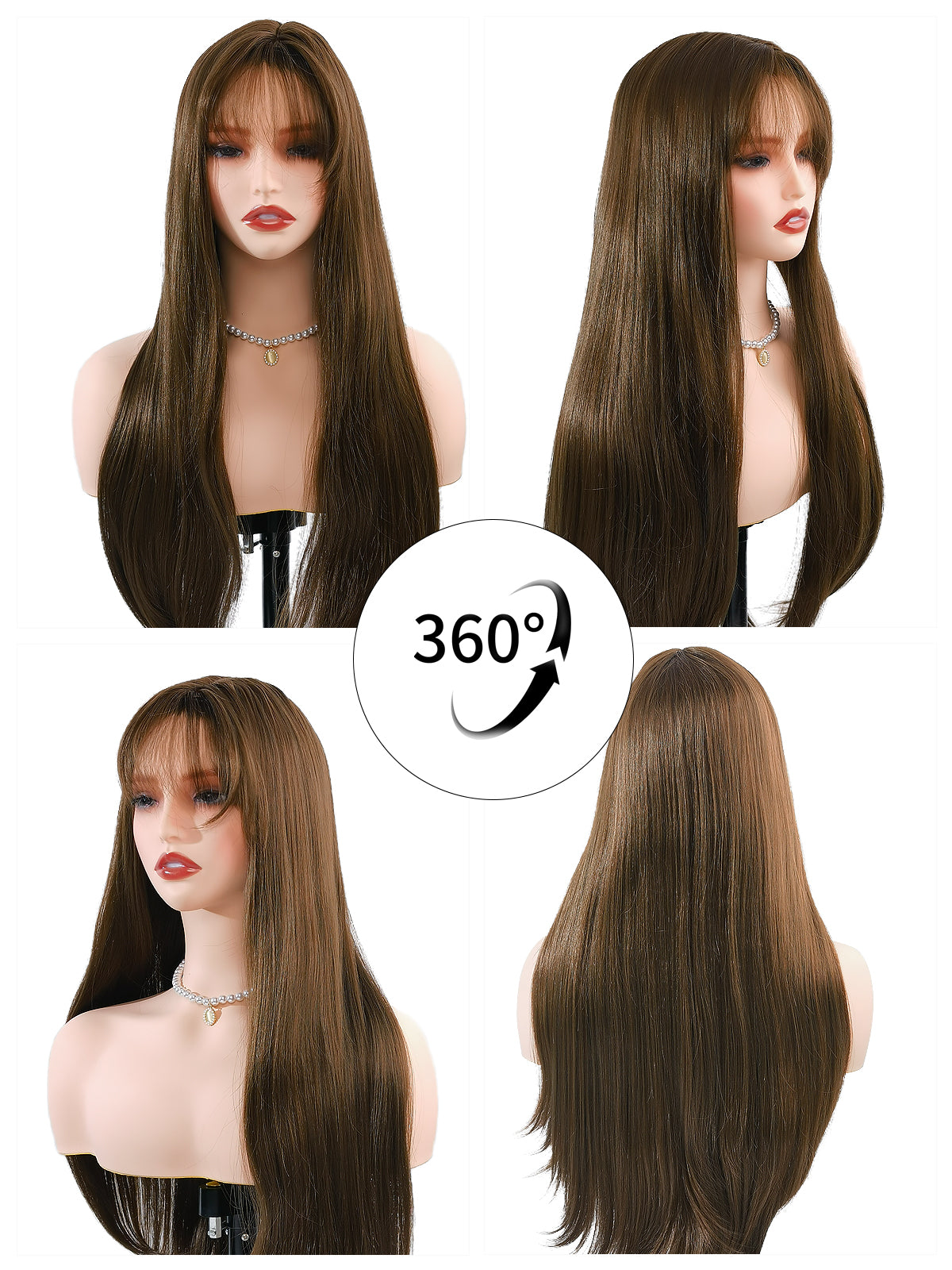 [Coffee Delight] Ailsas's Wigs Long Dark Brown synthetic Wigs With Bangs Natural Look Wigs 68009