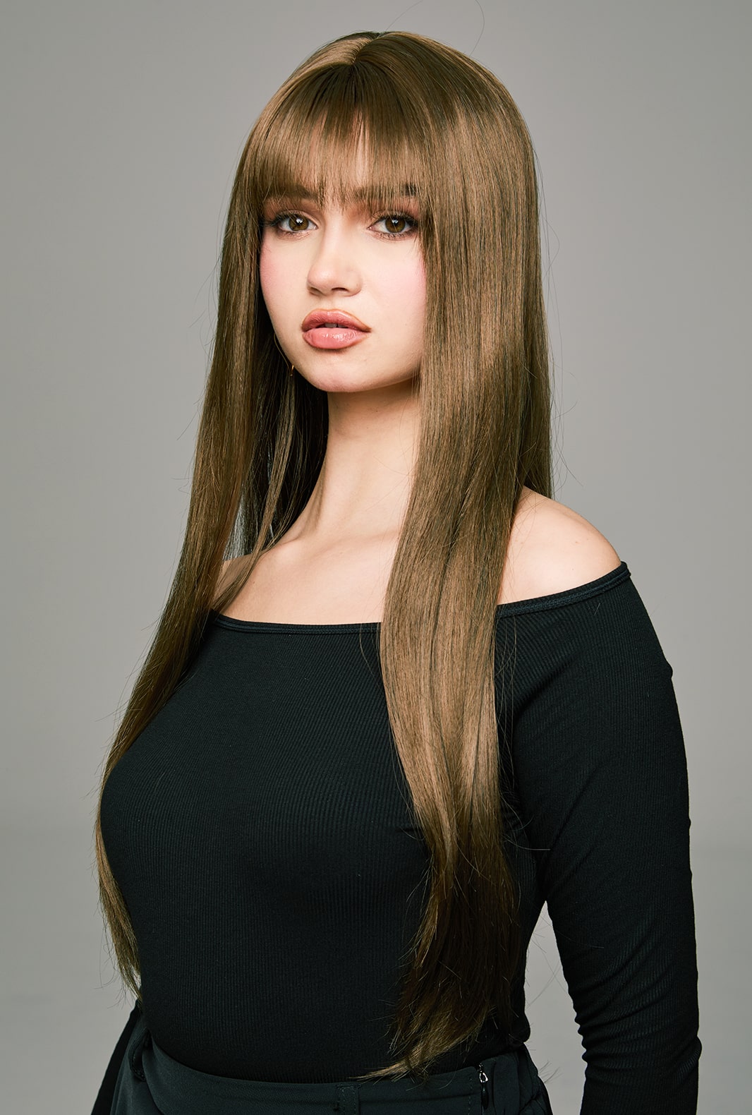 Coffee Delight | Long Brown Premium Synthetic Wig with Bangs | Sleek & Natural Look - Ailsa's Wigs