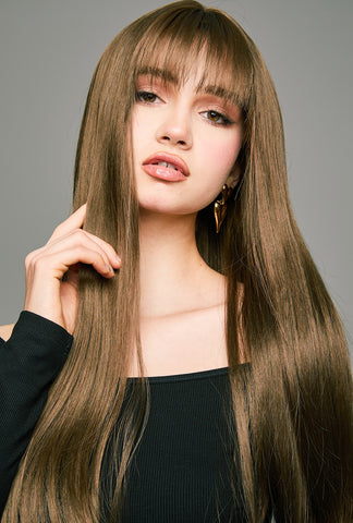 Coffee Delight | Long Brown Premium Synthetic Wig with Bangs | Sleek & Natural Look - Ailsa's Wigs