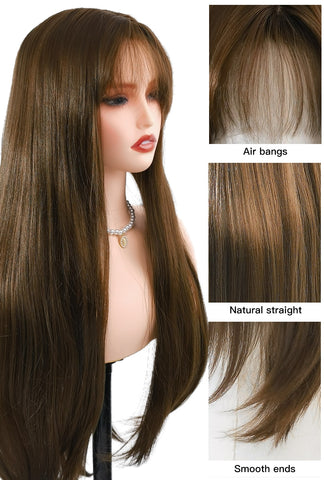 Coffee Delight | Long Brown Premium Synthetic Wig with Bangs | Sleek & Natural Look - Ailsa's Wigs