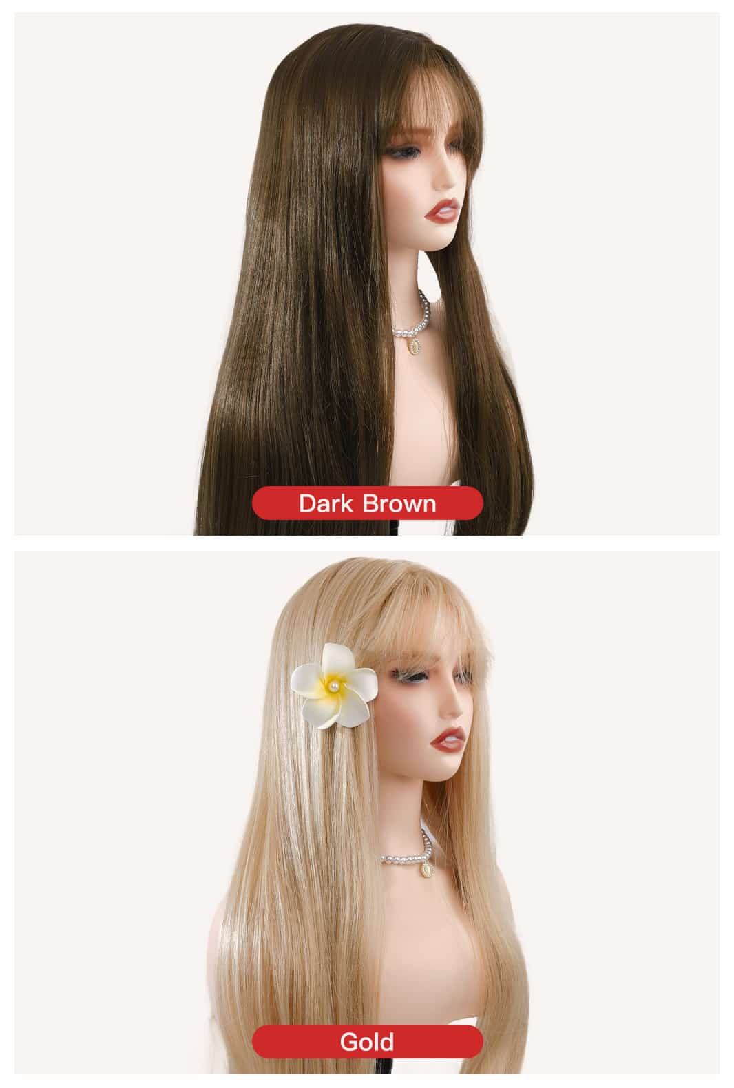 Coffee Delight | Long Brown Premium Synthetic Wig with Bangs | Sleek & Natural Look - Ailsa's Wigs