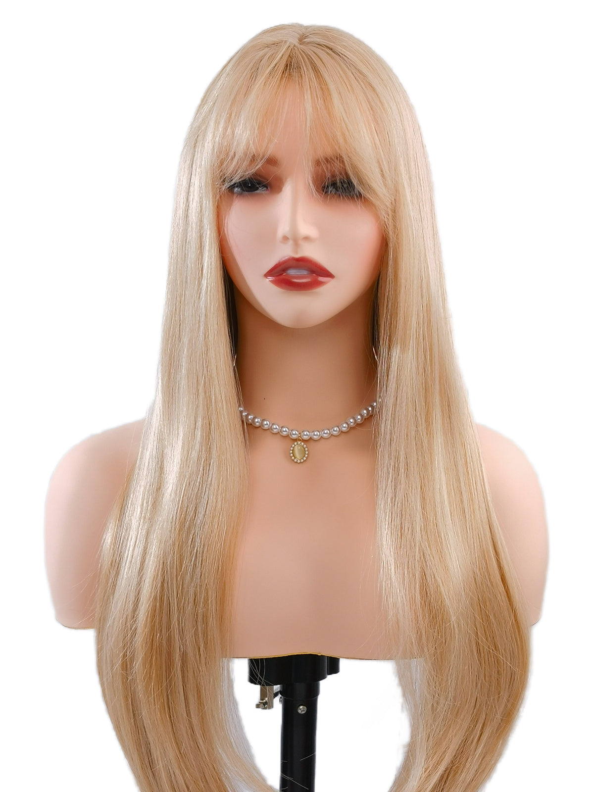 [Vivienne] Ailsas's Wigs Gold Straight Wigs Long synthetic Wigs With Air Bangs Natural Look 68010