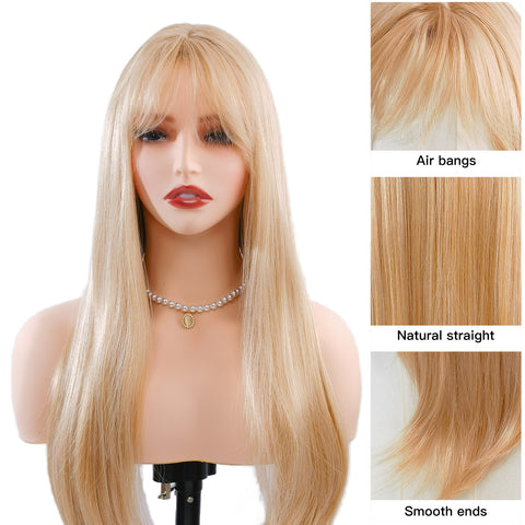 Vivienne | Long Blonde Premium Synthetic Wig with Bangs | Elegant & Bright Blonde Look - Ailsa's Wigs