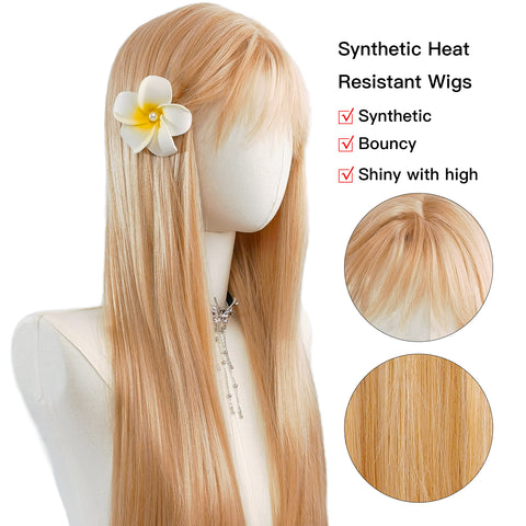 Vivienne | Long Blonde Premium Synthetic Wig with Bangs | Elegant & Bright Blonde Look - Ailsa's Wigs