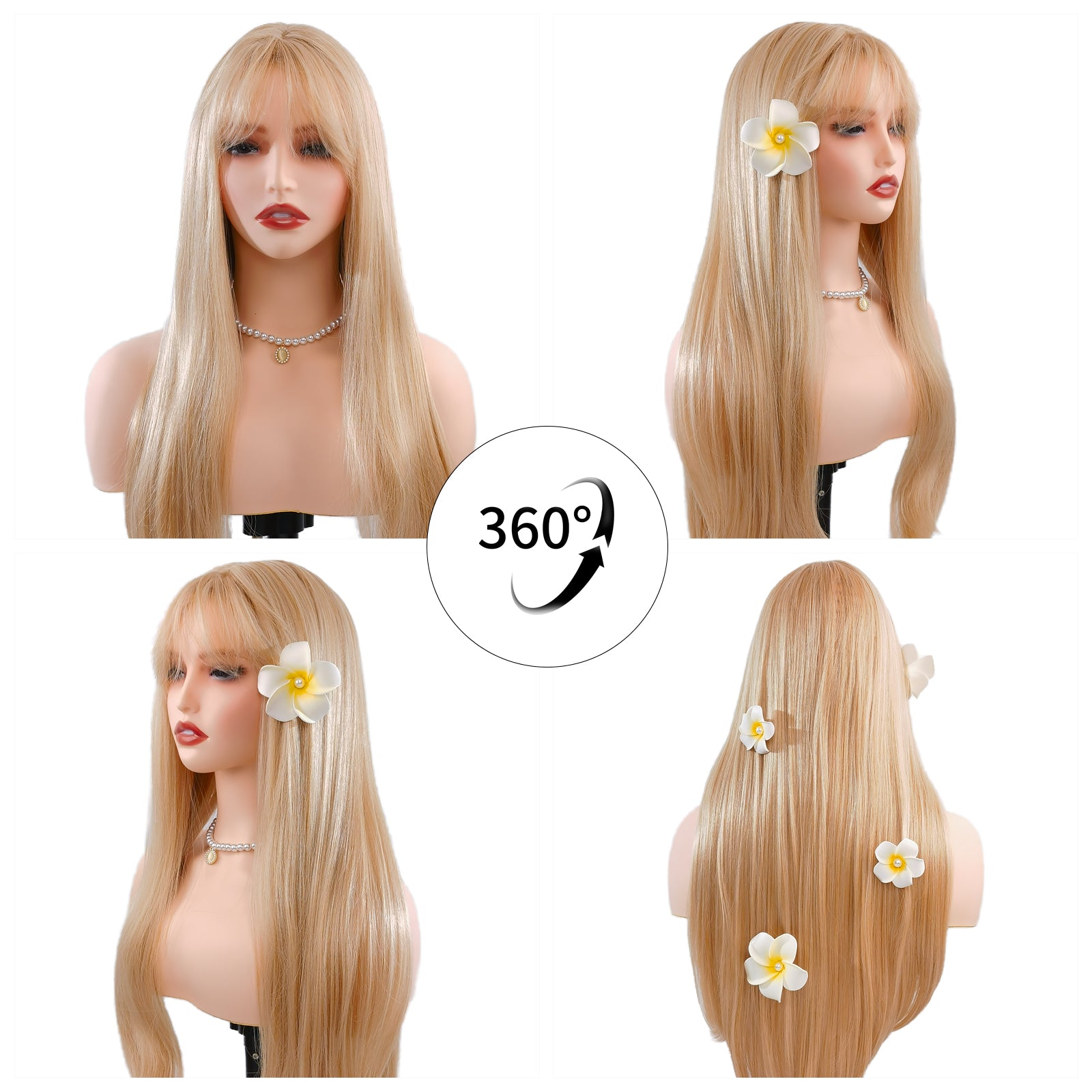 Vivienne | Long Blonde Premium Synthetic Wig with Bangs | Elegant & Bright Blonde Look - Ailsa's Wigs