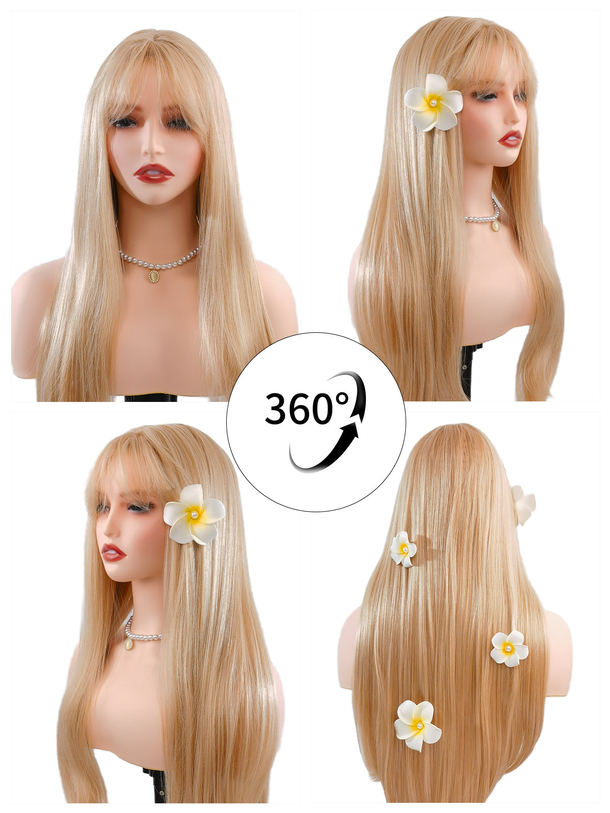 [Vivienne] Ailsas's Wigs Gold Straight Wigs Long synthetic Wigs With Air Bangs Natural Look 68010