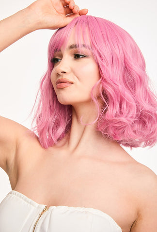 Petal | Youthful Pink Curly Synthetic Wig with Bangs - Ailsa's Wigs