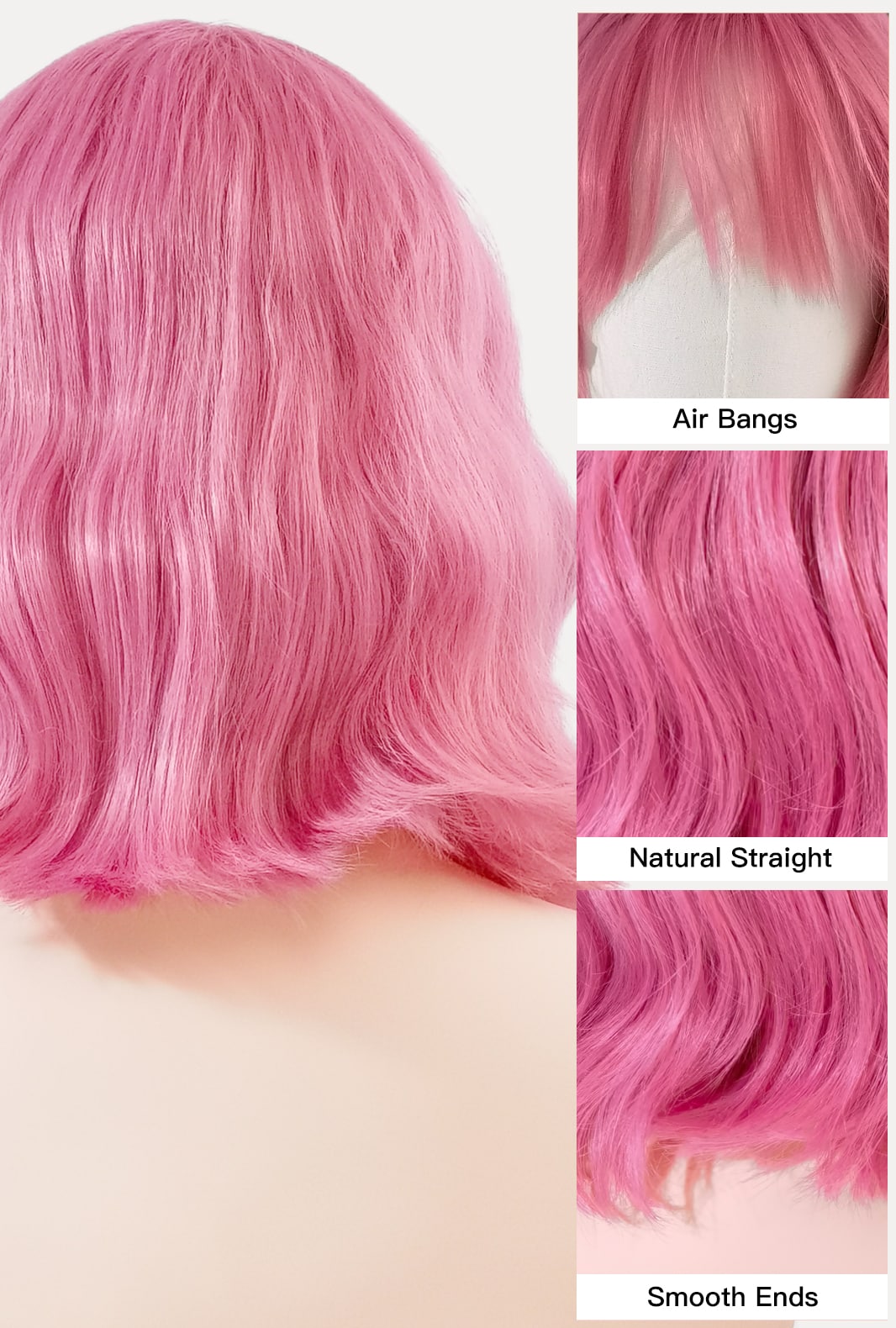 Petal | Youthful Pink Curly Synthetic Wig with Bangs - Ailsa's Wigs