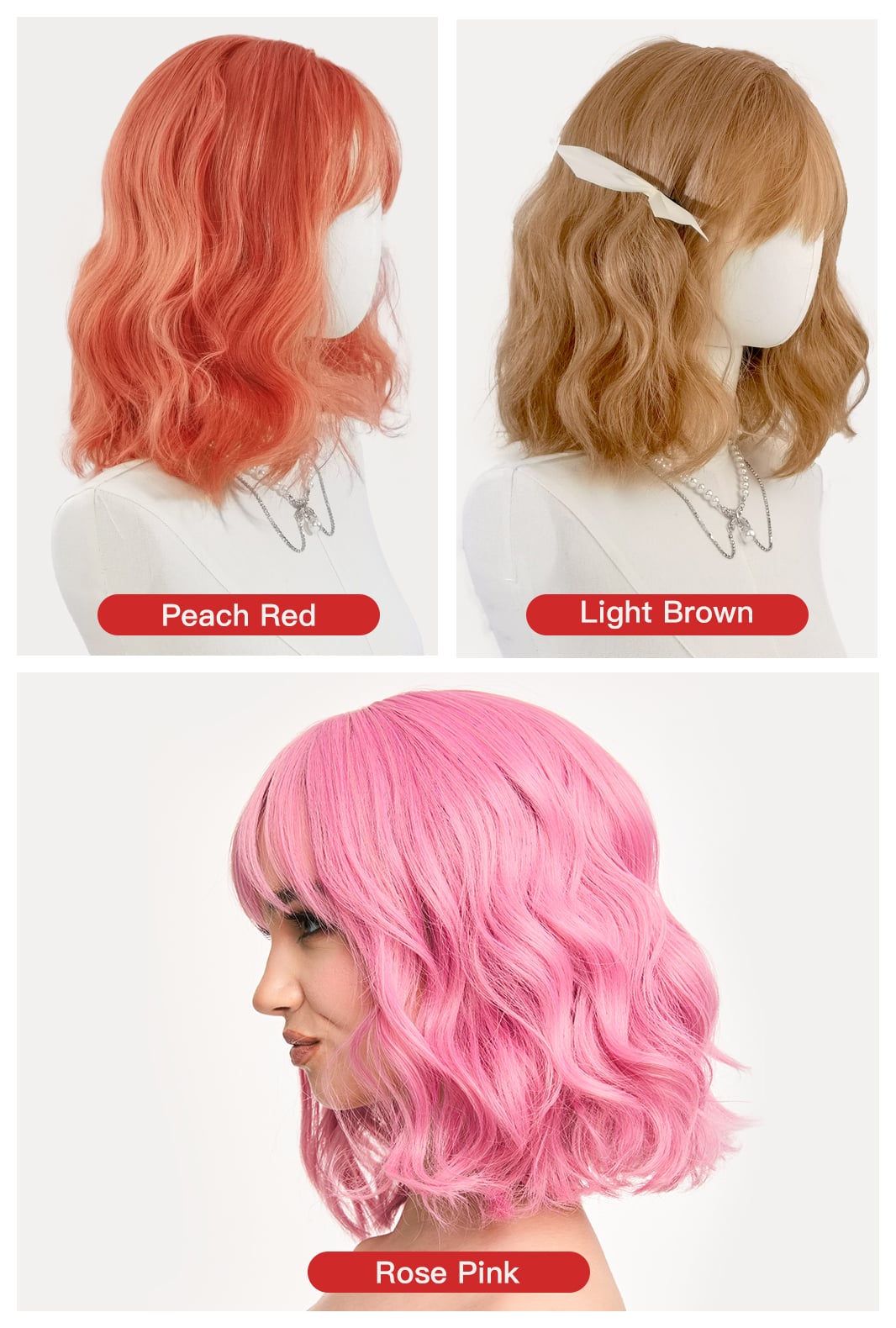 Petal | Youthful Pink Curly Synthetic Wig with Bangs - Ailsa's Wigs