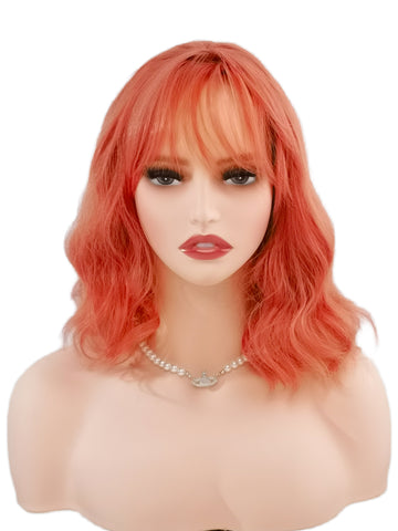 Coral | Playful Peach Curly Bob Synthetic Wig - Ailsa's Wigs