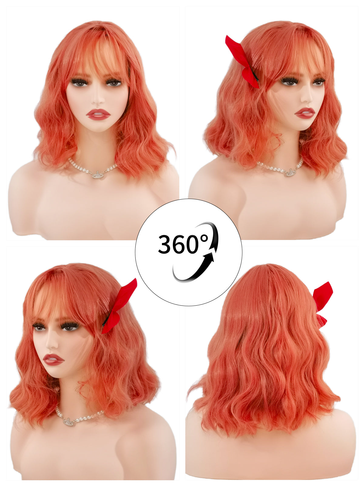 [Coral] Ailsas's Wigs Pink Wigs for Women Synthetic Wavy Bob Wigs 68002