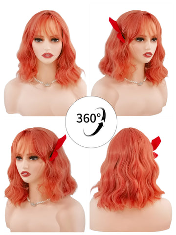 Coral | Playful Peach Curly Bob Synthetic Wig - Ailsa's Wigs