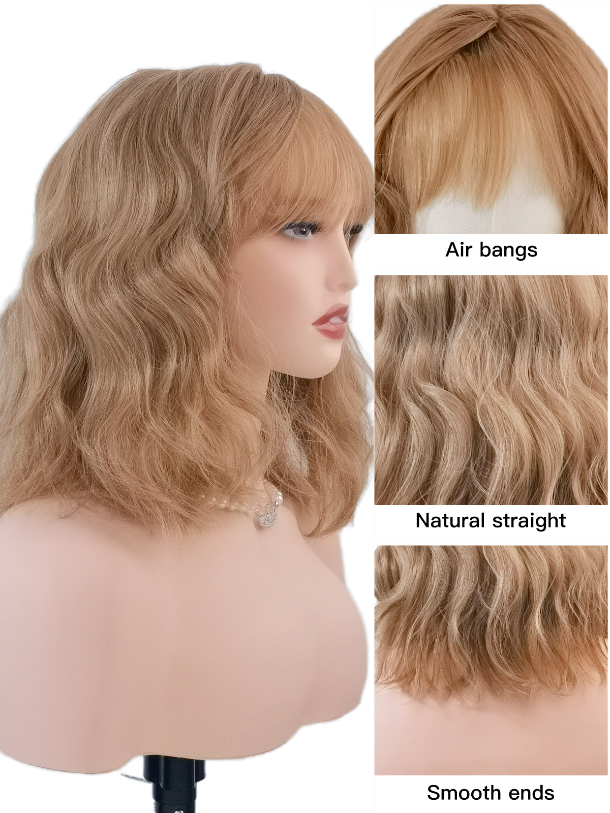 [Caramel] Ailsas's Wigs Short Wigs for Women Curly Wavy Synthetic Wigs with Bangs 68003