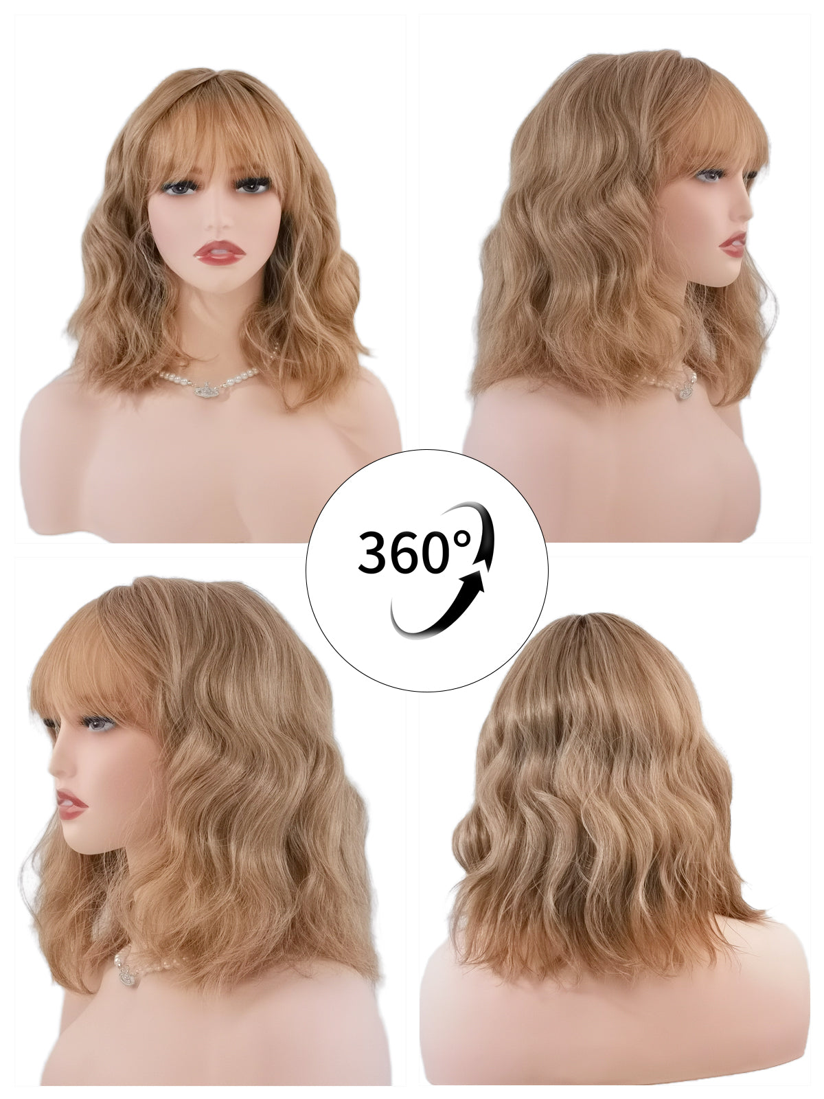 [Caramel] Ailsas's Wigs Short Wigs for Women Curly Wavy Synthetic Wigs with Bangs 68003