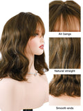 [Cocoa] Ailsas's Wigs Dark Brown Wigs With Air Bangs for Women Curly Wavy Synthetic Wigs 68004