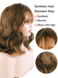 [Cocoa] Ailsas's Wigs Dark Brown Wigs With Air Bangs for Women Curly Wavy Synthetic Wigs 68004