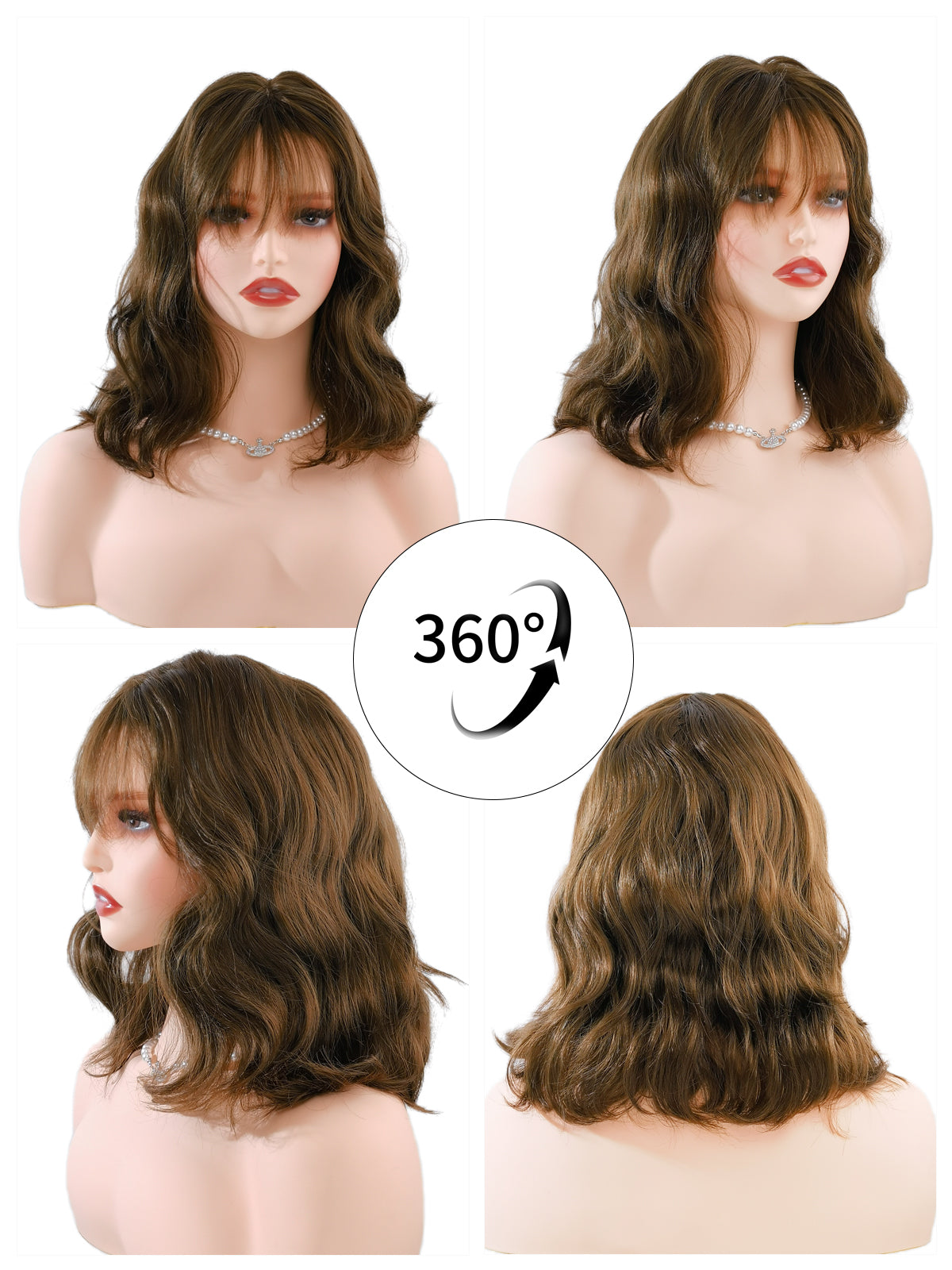 [Cocoa] Ailsas's Wigs Dark Brown Wigs With Air Bangs for Women Curly Wavy Synthetic Wigs 68004