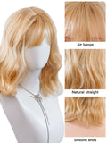 [Gleam] Ailsas's Wigs Gold Curly Wave Wigs With Air Bangs Synthetic Heat Resistant Wigs 68005