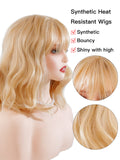 [Gleam] Ailsas's Wigs Gold Curly Wave Wigs With Air Bangs Synthetic Heat Resistant Wigs 68005