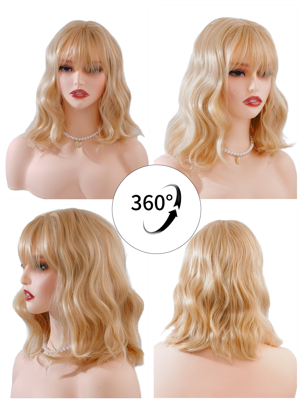 [Gleam] Ailsas's Wigs Gold Curly Wave Wigs With Air Bangs Synthetic Heat Resistant Wigs 68005