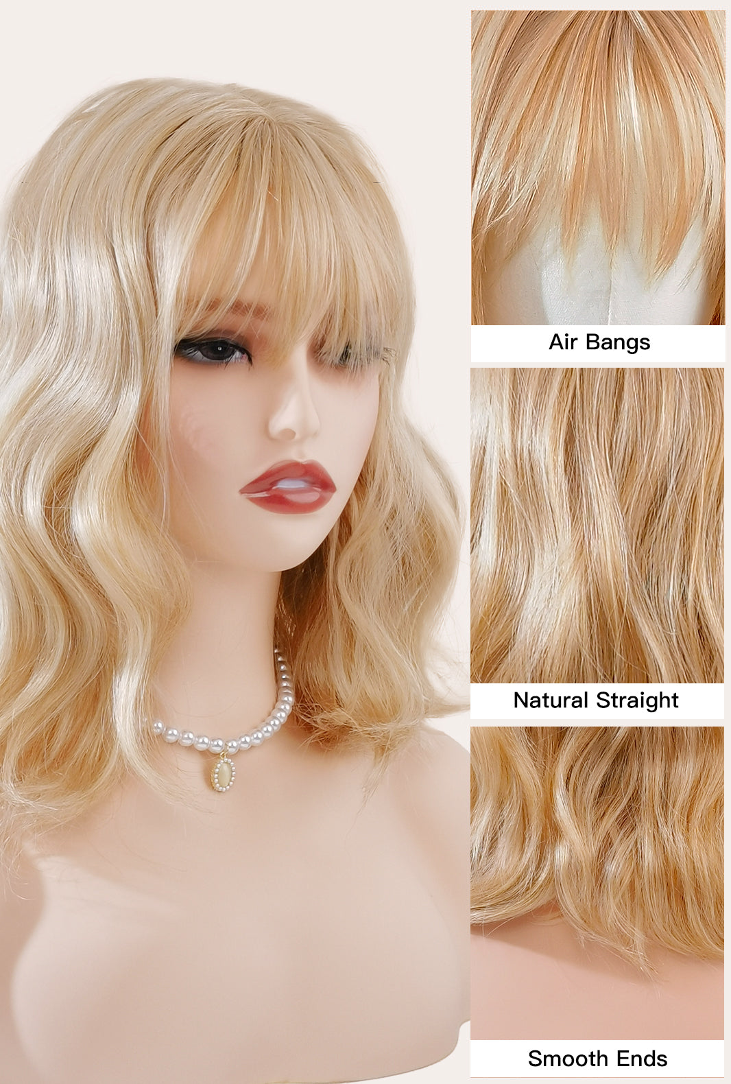 Gleam | Stylish Blonde Bob Synthetic Wig with Bangs - Ailsa's Wigs