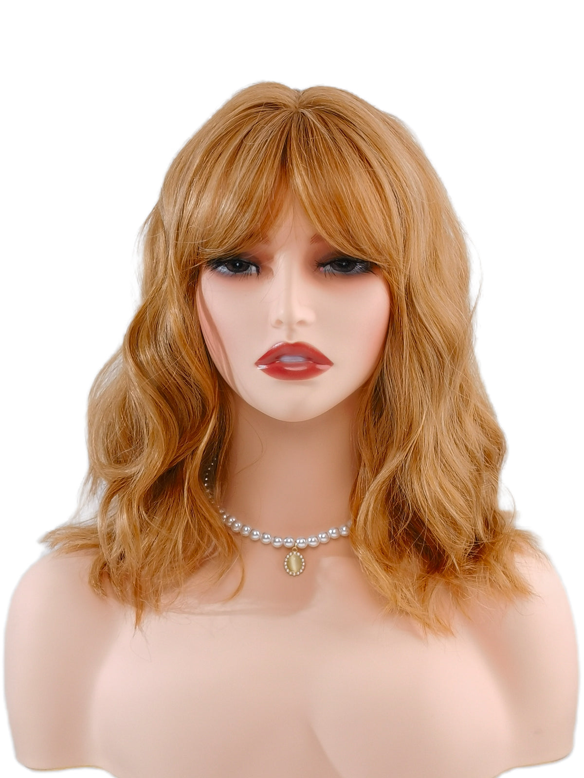 [Sandy] Ailsas's Wigs Natural Curly Wave Wigs for Women With Bangs Light Brown Synthetic Wigs 68006