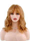 [Sandy] Ailsas's Wigs Natural Curly Wave Wigs for Women With Bangs Light Brown Synthetic Wigs 68006