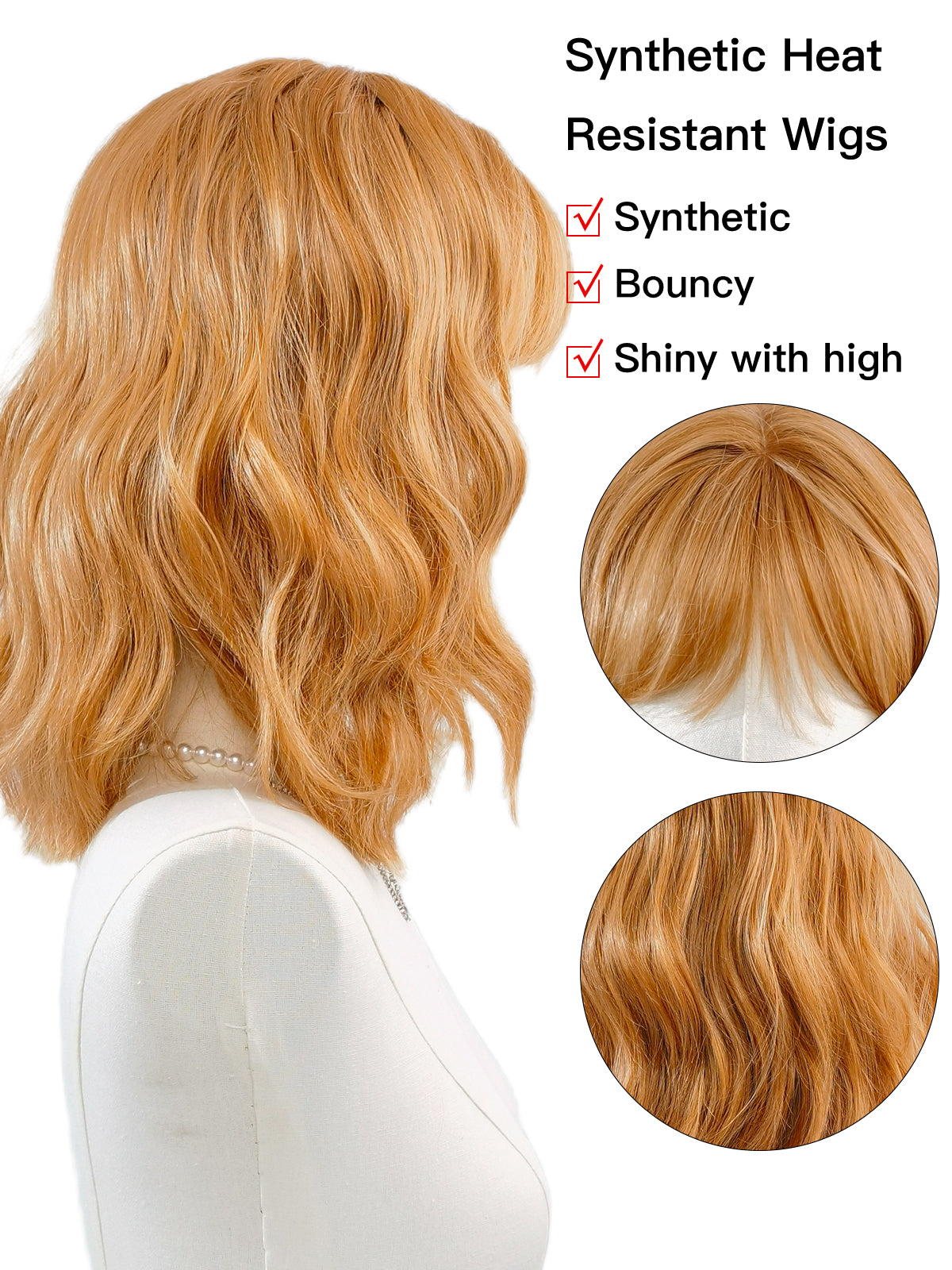 [Sandy] Ailsas's Wigs Natural Curly Wave Wigs for Women With Bangs Light Brown Synthetic Wigs 68006