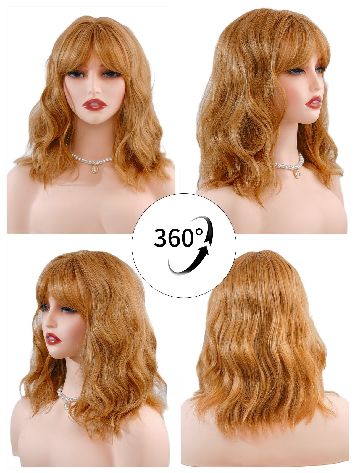 [Sandy] Ailsas's Wigs Natural Curly Wave Wigs for Women With Bangs Light Brown Synthetic Wigs 68006