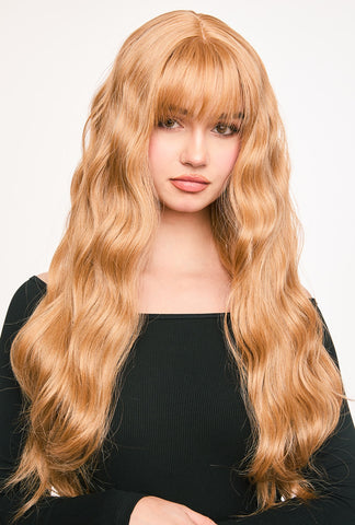 Lilith | Light Brown Long Curly Synthetic Wig | Natural Look with Bangs - Ailsa's Wigs