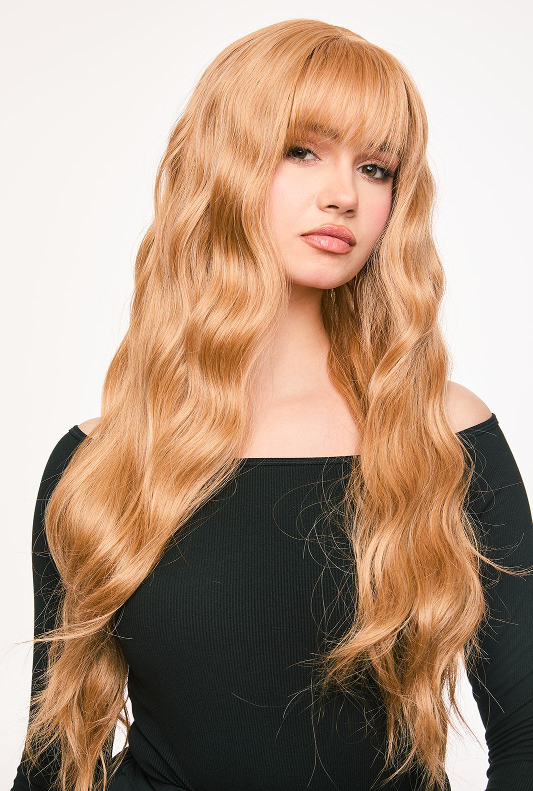 Lilith | Light Brown Long Curly Synthetic Wig | Natural Look with Bangs - Ailsa's Wigs