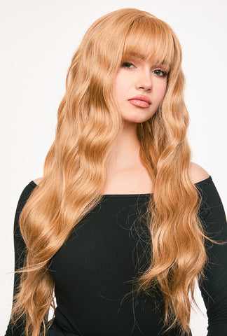 Lilith | Light Brown Long Curly Synthetic Wig | Natural Look with Bangs - Ailsa's Wigs