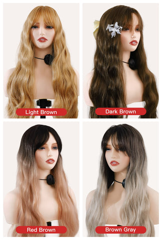 Lilith | Light Brown Long Curly Synthetic Wig | Natural Look with Bangs - Ailsa's Wigs