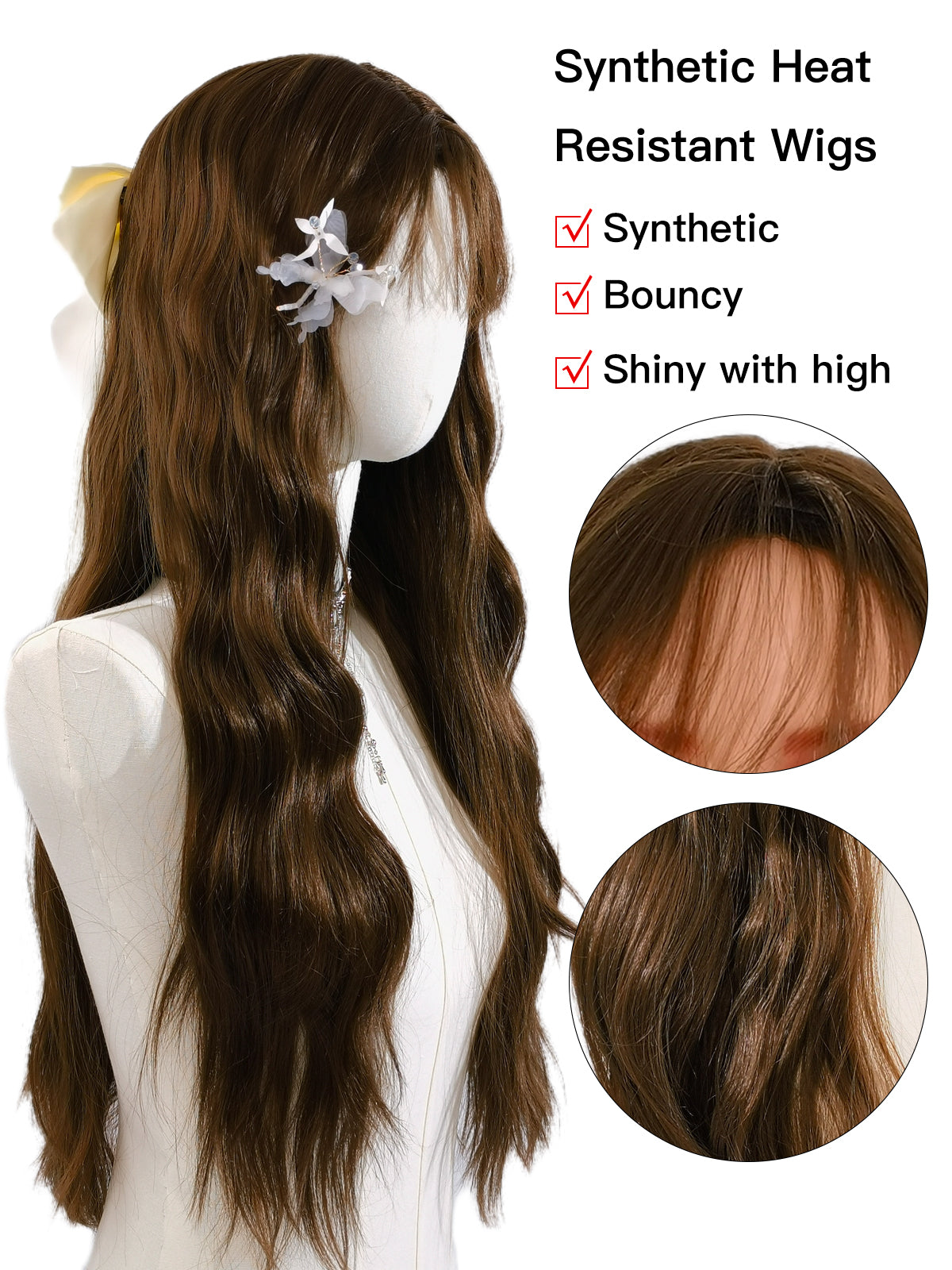 [Mary] Ailsas's Wigs Ash Brown Long Wave Synthetic Wigs for Wowen 68012