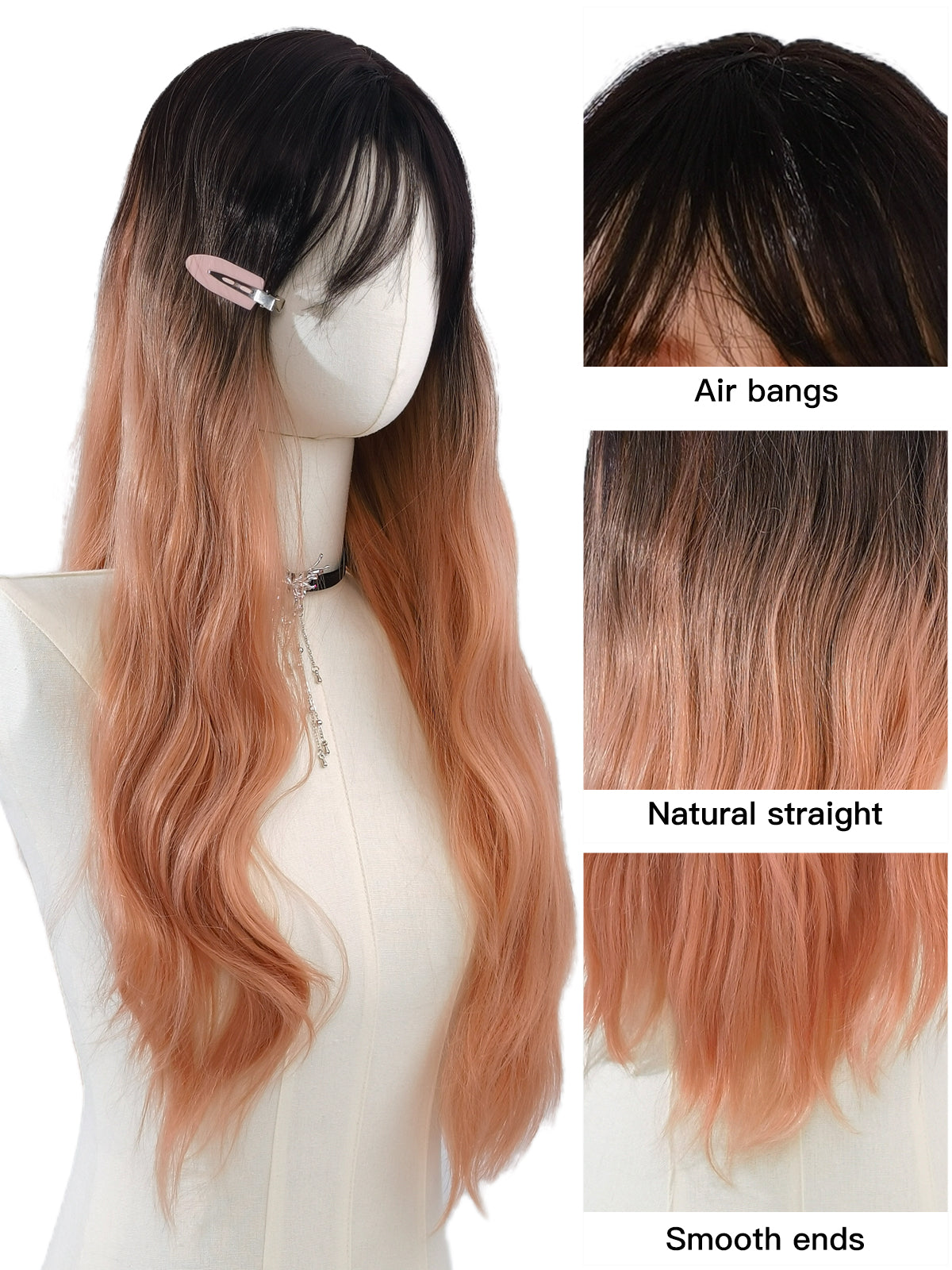 [Angie] Ailsas's Wigs Synthetic Wave Wigs Ombre  Brown Pink Wig for Women 68013