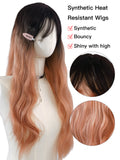 [Angie] Ailsas's Wigs Synthetic Wave Wigs Ombre  Brown Pink Wig for Women 68013