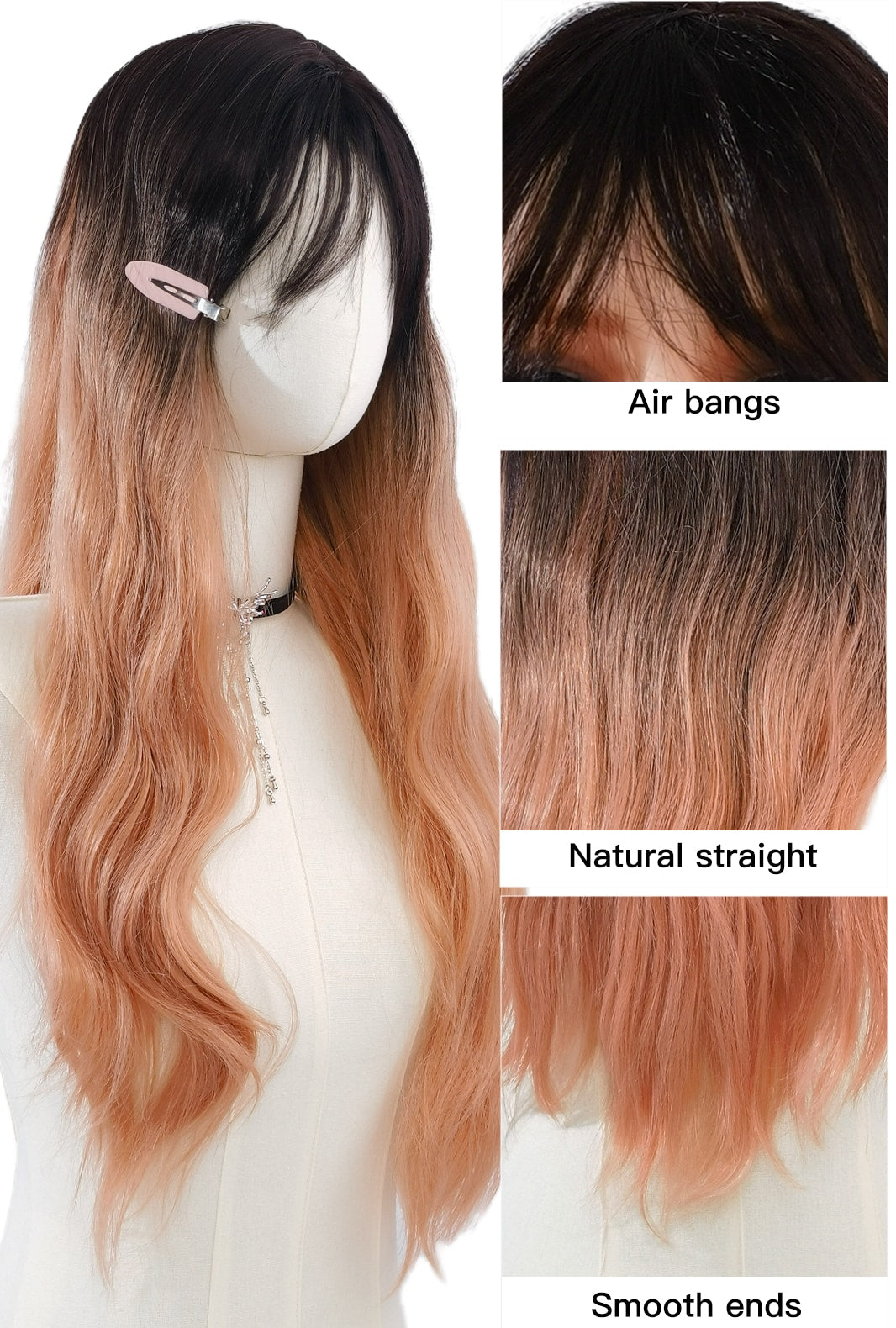 Angie | Ombre Black to Pink Curly Synthetic Wig | Fun & Fashionable with Bangs - Ailsa's Wigs