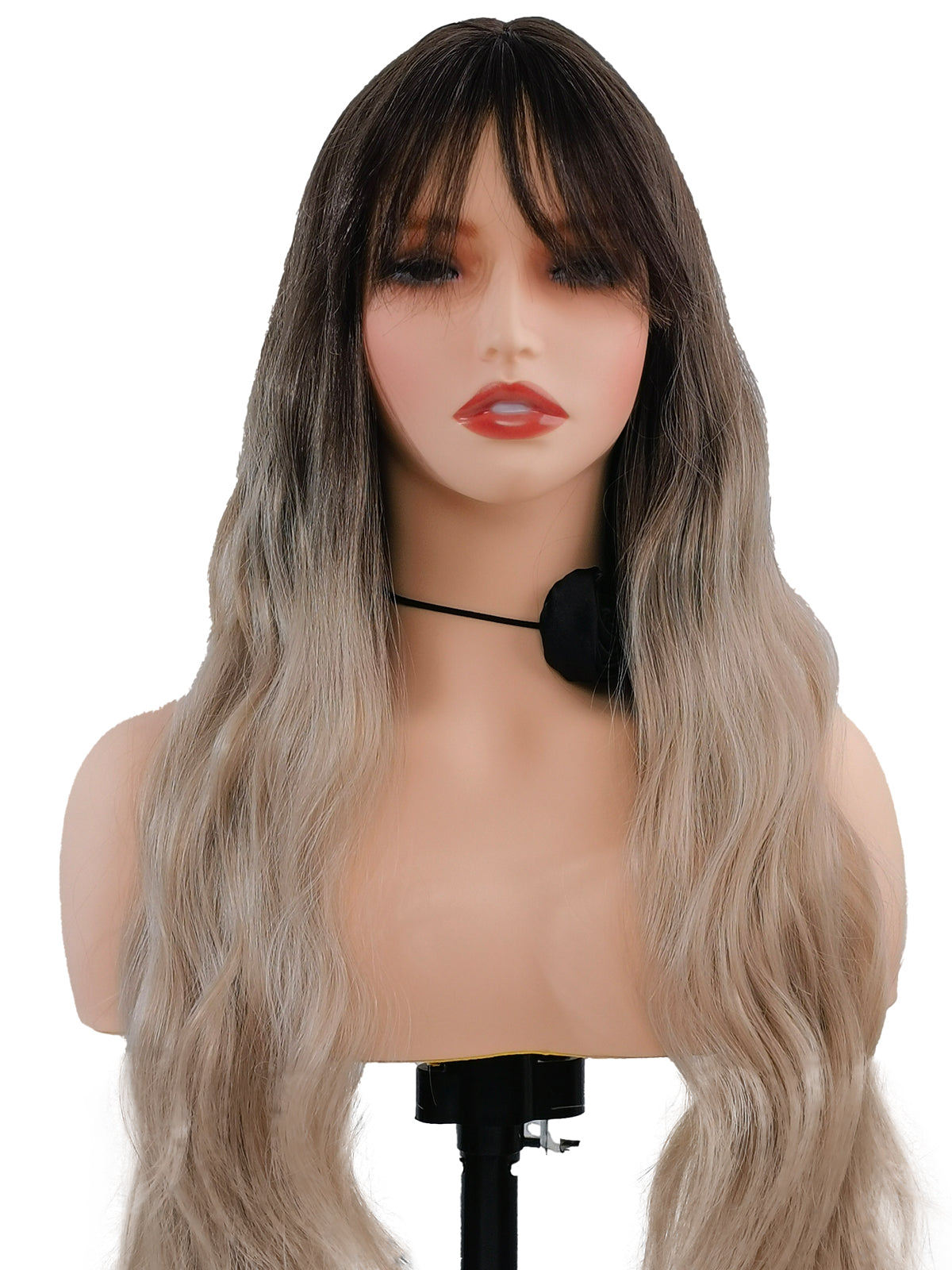 [juli] Ailsas's Wigs Body Wave Long Ombre Brown Gray Wig Natural Curly Hair 68014